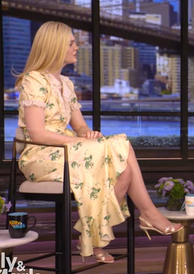 Elle Fanning’s yellow floral print dress on Live with Kelly and Mark