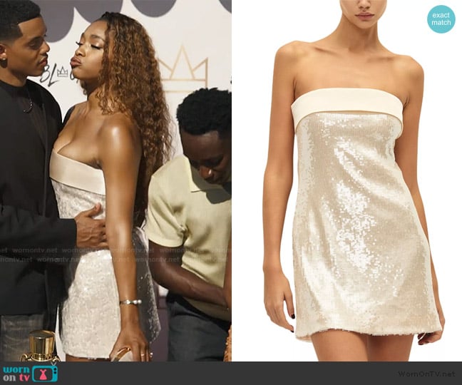 Elodie the Label Julia Sequinned Mini Dress worn by Lisa Wilkes (Simone Joy Jones) on Bel-Air