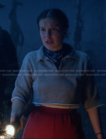El's grey cut-sleeve cropped sweatshirt on Stranger Things