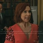 Elsbeth’s pink embellished v-neck sheath dress on Elsbeth