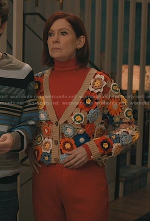 Elsbeth's floral crochet knit cardigan on Elsbeth