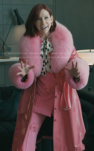 Elsbeth's pink floral applique suit and coat on Elsbeth