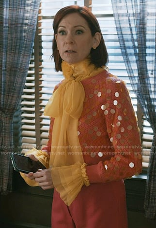 Elsbeth's pink sequin cardigan on Elsbeth