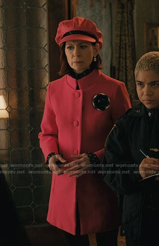 Elsbeth's pink stand collar coat on Elsbeth