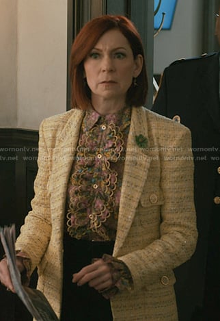 Elsbeth's print scalloped ruffle blouse on Elsbeth