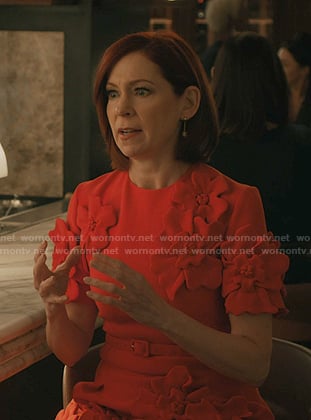 Elsbeth's red floral applique dress on Elsbeth