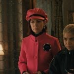 Elsbeth’s pink stand collar coat on Elsbeth