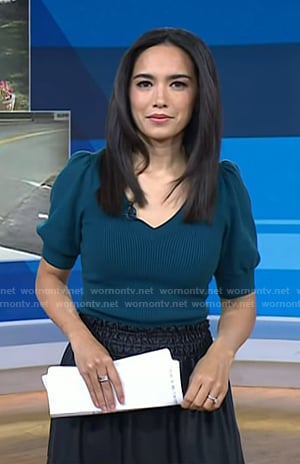 Emilie’s teal sweater and leather maxi skirt on Today