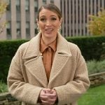 Emily’s shearling double breasted coat on Access Hollywood
