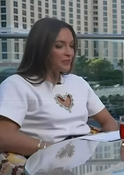 Emily's white heart embellished tee on Access Hollywood