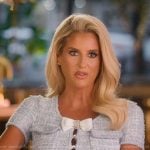 Emma’s blue tweed confessional dress on Selling Sunset