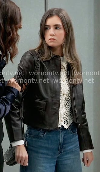 Emma’s dark brown leather jacket on General Hospital