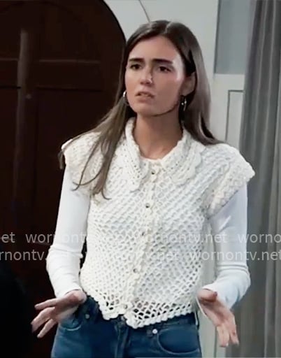 Emma’s white crochet shirt on General Hospital