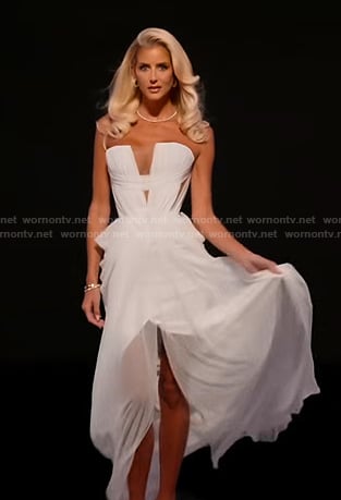 Emma’s white strapless reunion gown on Selling Sunset