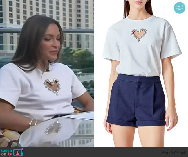 Endless Rose Rhinestone Trim Heart Cutout Relaxed Fit T-Shirt worn by Emily Orozco on Access Hollywood