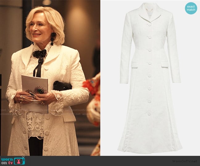 Erdem Bridal Calla cloque coat worn by Dina Standish (Glenn Close) on Alls Fair