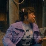 Erica’s blue dog print sweater and lilac jacket on Stranger Things