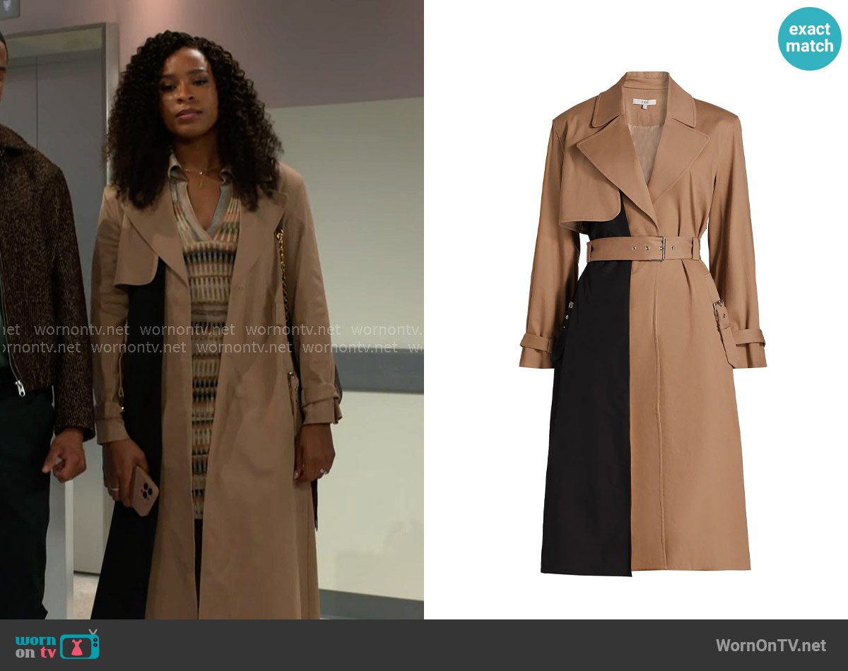 Et Ochs Ryder Colorblocked Cotton Trench Coat worn by Naomi Hamilton Hawthorne (Arielle Prepetit) on Beyond the Gates
