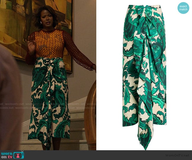 Etro Paisley ruffled midi skirt worn by Vivian Banks (Cassandra Freeman) on Bel-Air