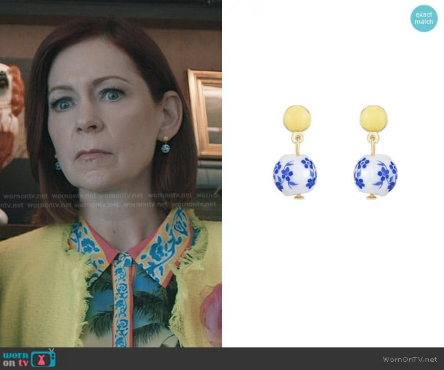 Ettika Chinoiserie Imitation Pearl Drop Earrings worn by Elsbeth Tascioni (Carrie Preston) on Elsbeth
