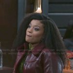 Eva’s burgundy leather jacket on Beyond the Gates