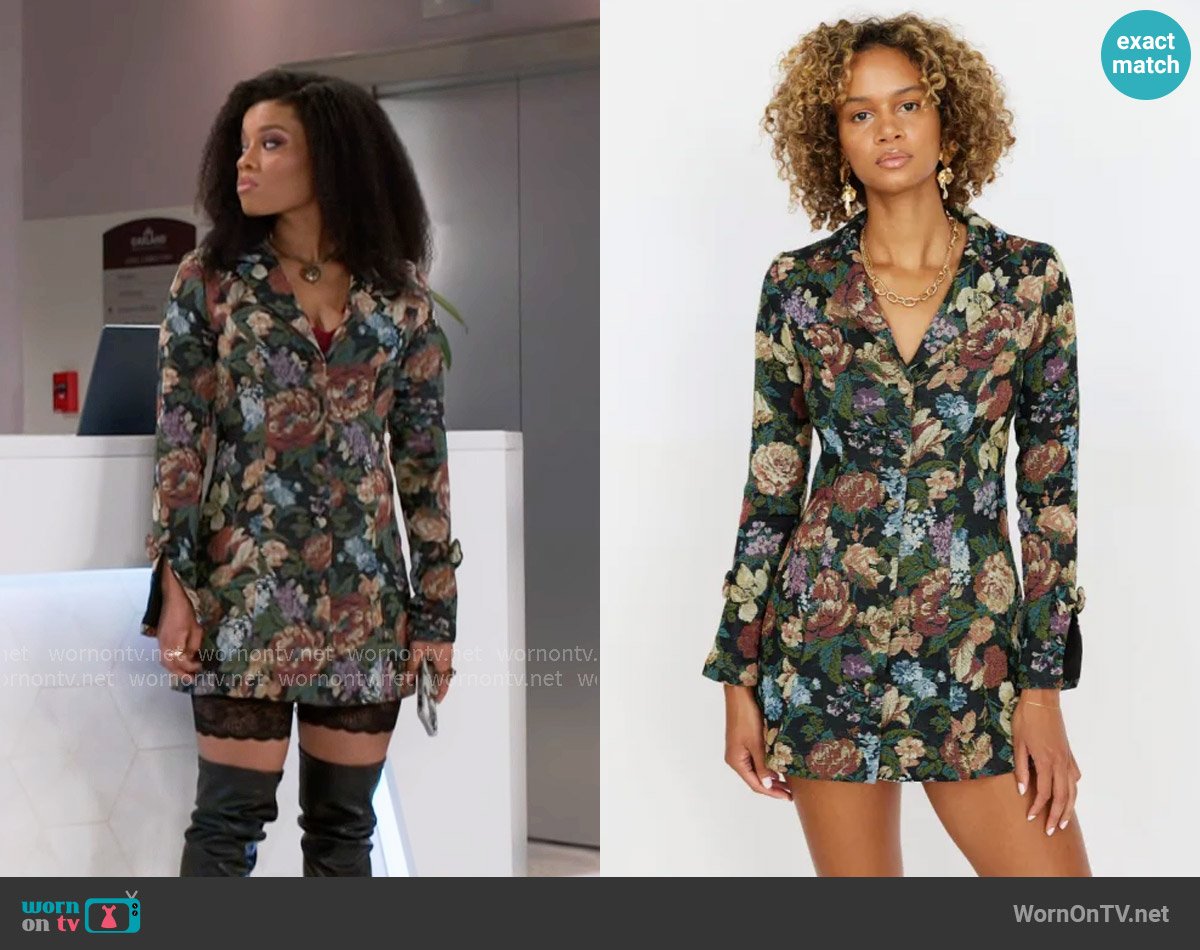 Fab'rik Fynn Floral Blazer Dress worn by Eva Thomas (Ambyr Michelle) on Beyond the Gates