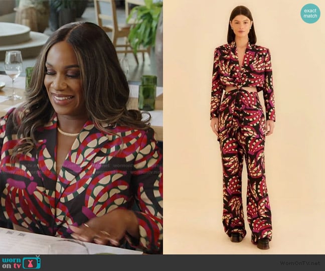 Farm Rio Black Banana Dots Cut Out Blazer worn by Tia Glover on The Real Housewives of Potomac