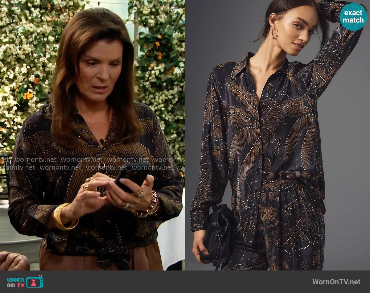 Farm Rio Golden Foliage Buttondown Shirt worn by Sheila Carter (Kimberlin Brown) on The Bold and the Beautiful