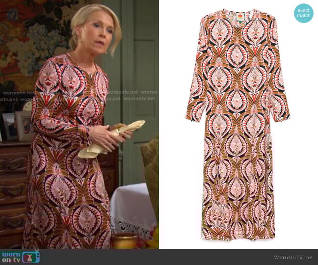 Farm Rio Pineapple Jewelry Midi Dress worn by Jennifer Horton (Melissa Reeves) on Days of our Lives