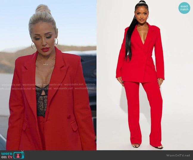 Fashion Nova Dreamy Moments Blazer Set in Red worn by Mary Fitzgerald on Selling Sunset