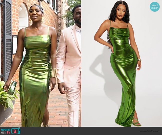 Fashion Nova Galaxy Metallic Maxi Dress worn by Wendy Osefo on The Real Housewives of Potomac