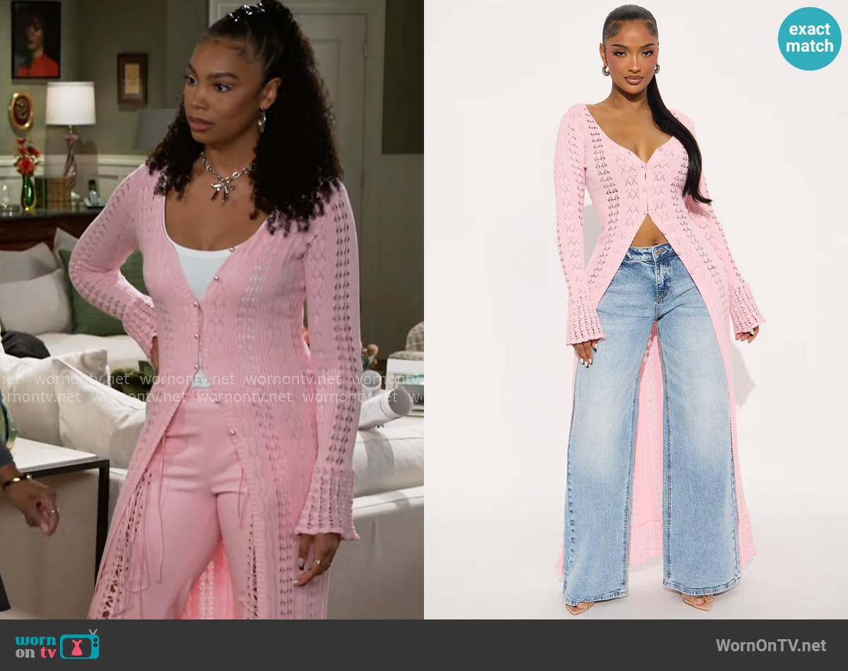 Fashion Nova Geena Long Pointelle Cardigan Sweater worn by Chelsea Hamilton (RhonniRose Mantilla) on Beyond the Gates