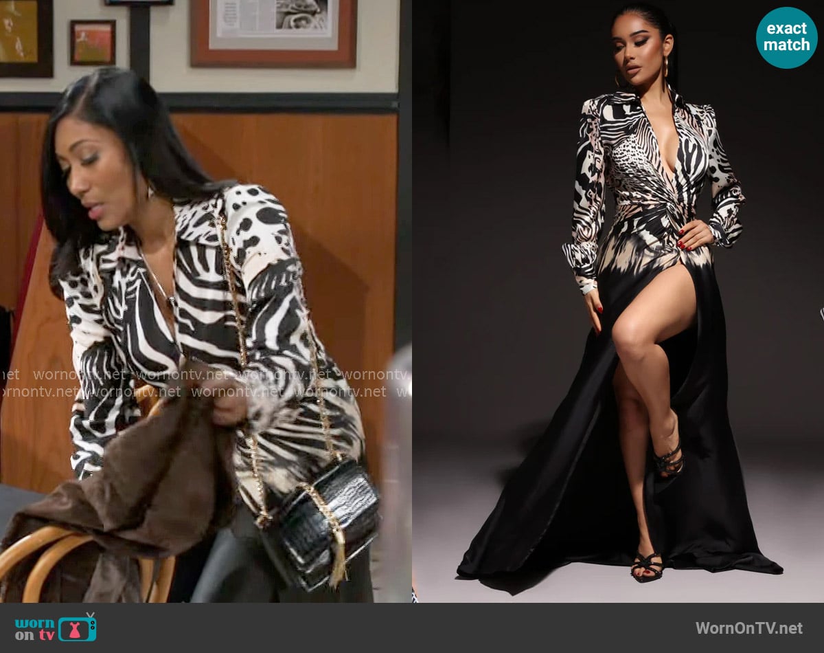 Fashion Nova Maxine Long Sleeve Satin Maxi Dress worn by Dana 'Leslie' Thomas (Trisha Mann-Grant) on Beyond the Gates