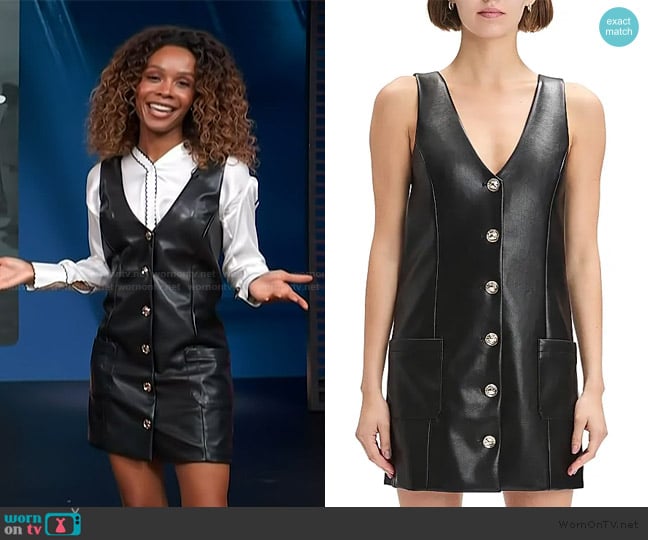 Favorite Daughter The Sasha Faux Leather Minidress worn by Zuri Hall on Access Hollywood