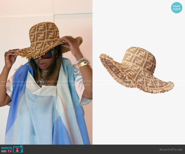 Fendi FF-pattern Fringed Raffia Hat worn by Mary Cosby on The Real Housewives of Salt Lake City