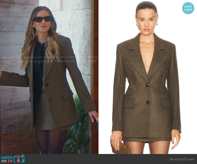 Ferragamo Tailored Jacket in Army green worn by Alanna Gold on Selling Sunset