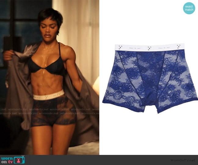 Fleur Du Mal Bouquet Lace Boxer Brief in Midnight Navy worn by Milan (Teyana Taylor) on Alls Fair