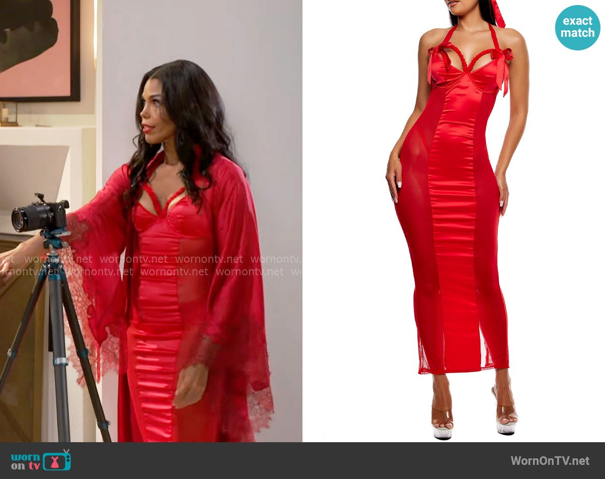 Forplay No Strings Attached Satin and Mesh Lace Trim Nightgown worn by Dani Dupree (Karla Mosley) on Beyond the Gates