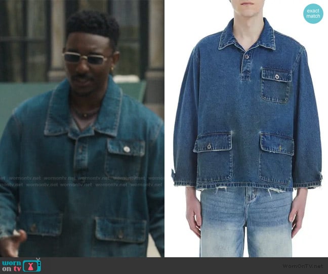 Found Distressed long sleeve denim polo worn by Jazz (Jordan L. Jones) on Bel-Air