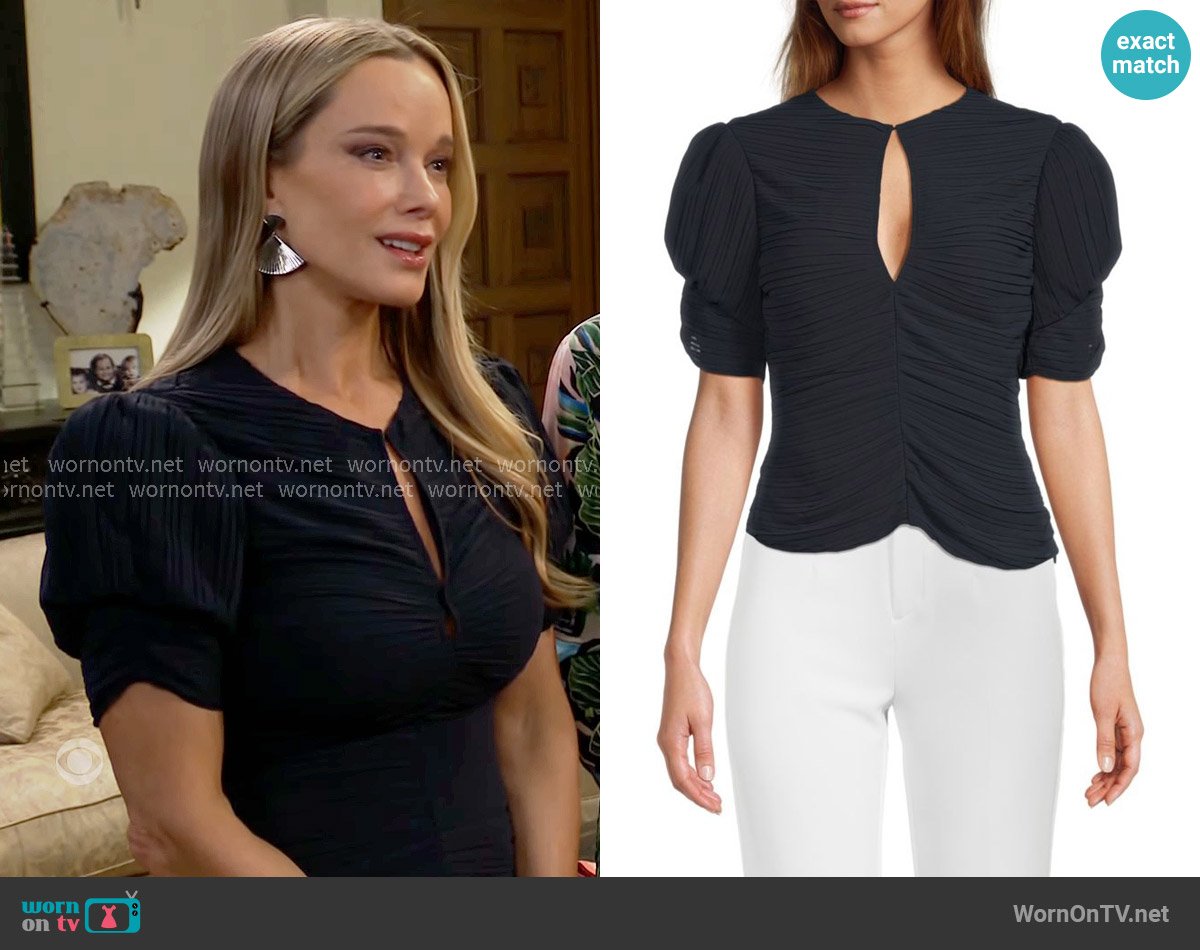 Frame Pleated Puff Sleeve Keyhole Top worn by Donna Logan (Jennifer Gareis) on The Bold and the Beautiful