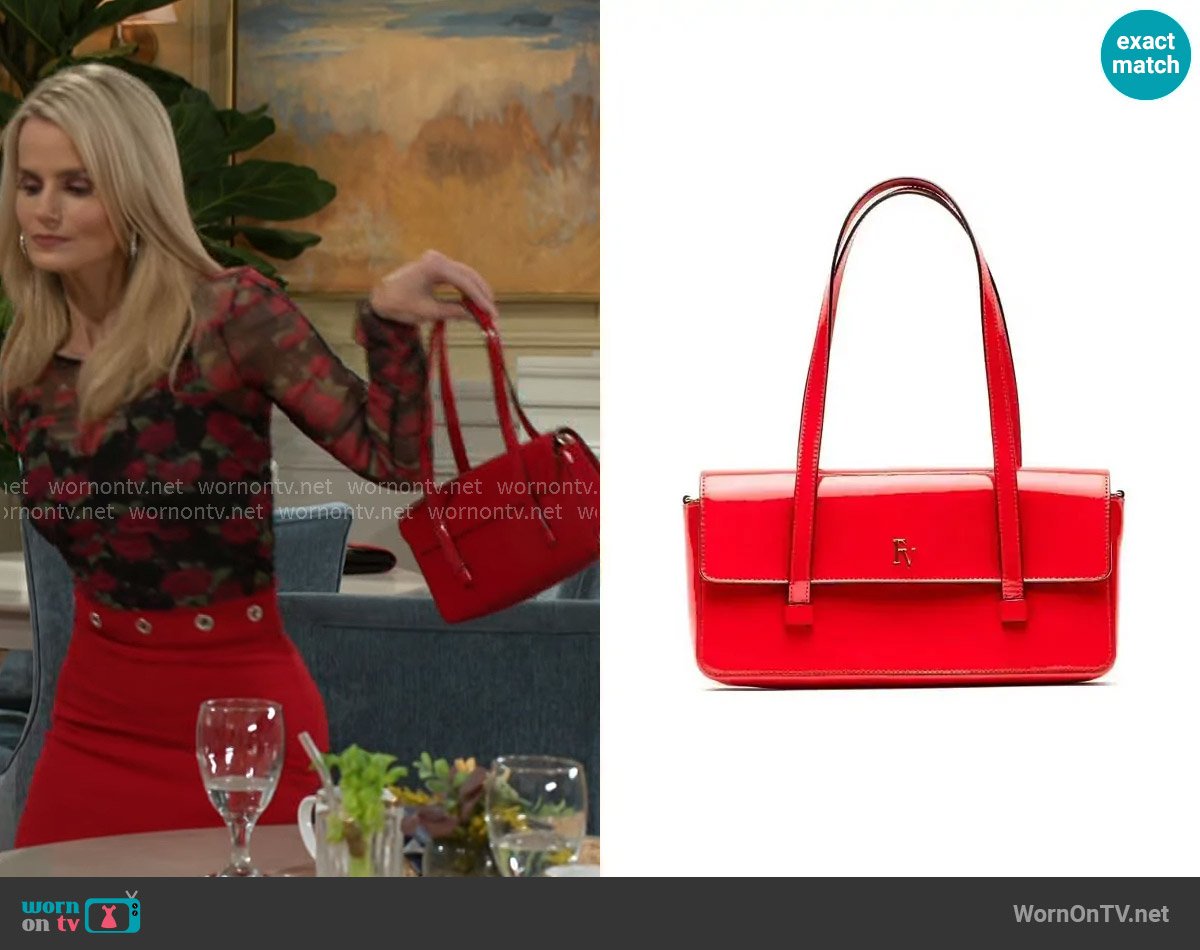 Frances Valentine Small Slim East-West Patent Leather Shoulder Bag worn by Vanessa McBride (Lauren Buglioli) on Beyond the Gates
