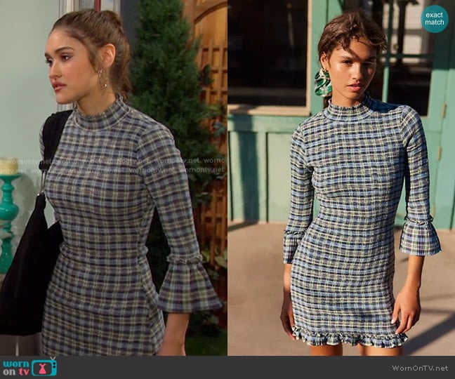 Free People Autumn Chill Plaid Mini Dress worn by Arianna Horton (Marissa Reyes) on Days of our Lives