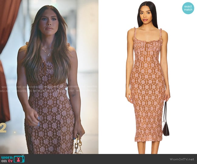 Free People Lucinda Lace Midi Dress in Ginger Combo worn by Jessi Ngatikaura on The Secret Lives of Mormon Wives