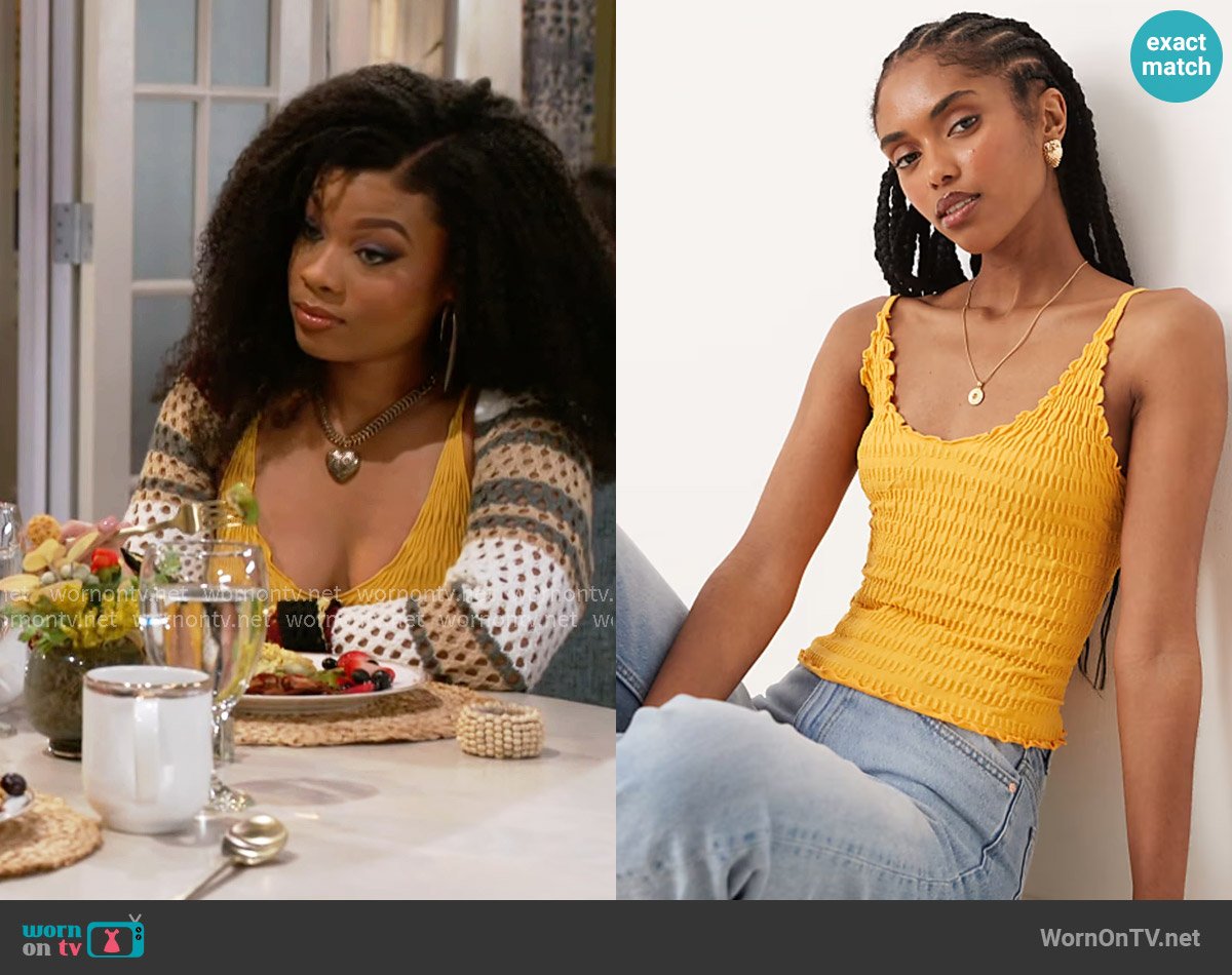 Free People Pucker Up Top in Citrus Grove worn by Eva Thomas (Ambyr Michelle) on Beyond the Gates