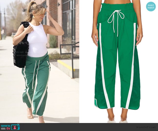 Free People x FP Movement Champ Is Here Pant In Heritage Green worn by Jen Affleck on The Secret Lives of Mormon Wives