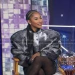 Jordan Chiles’s grey fur jacket and mini skirt on Good Morning America
