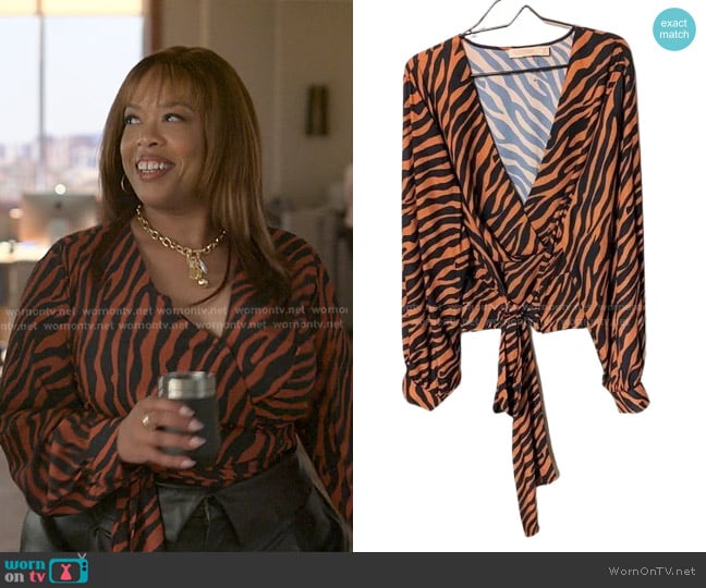 Gabi Fresh Fashion To Figur Zebra Print Wrap Blouse worn by Krystal Walters (Angela Grovey) on Reasonable Doubt