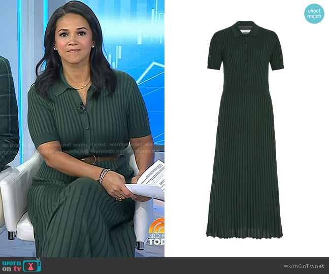 Gabriela Hearst Amor Knit Midi Dress in English Green Cashmere Silk worn by Laura Jarrett on Today