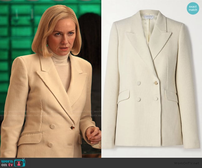 Gabriela Hearst Stephanie double-breasted cashmere-corduroy blazer worn by Liberty Ronson (Naomi Watts) on Alls Fair