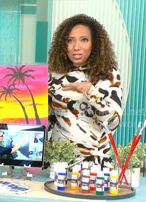 Gabrielle Kerr’s white printed dress on CBS Mornings